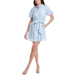 Sam Edelman Womens  Puff Sleeve Eyelet Shirtdress, Blue